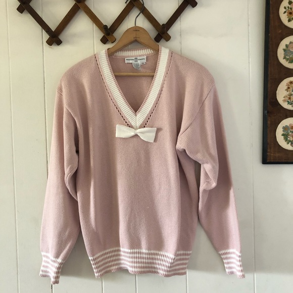 Vintage Sweaters - Vintage Dusty Rose Sailor Style Knit Sweater
